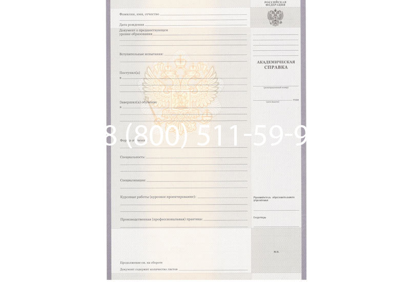 Купить Академическая справка образца 2010-2011 год для колледжа в Екатеринбурге